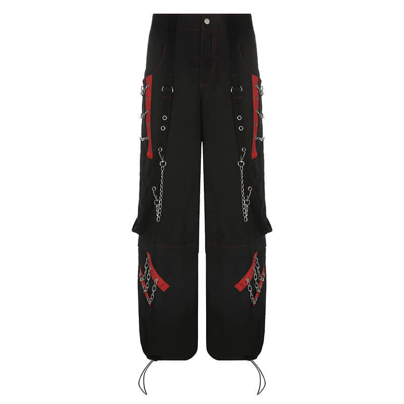 Chain Design Polyester Cargo Pants
