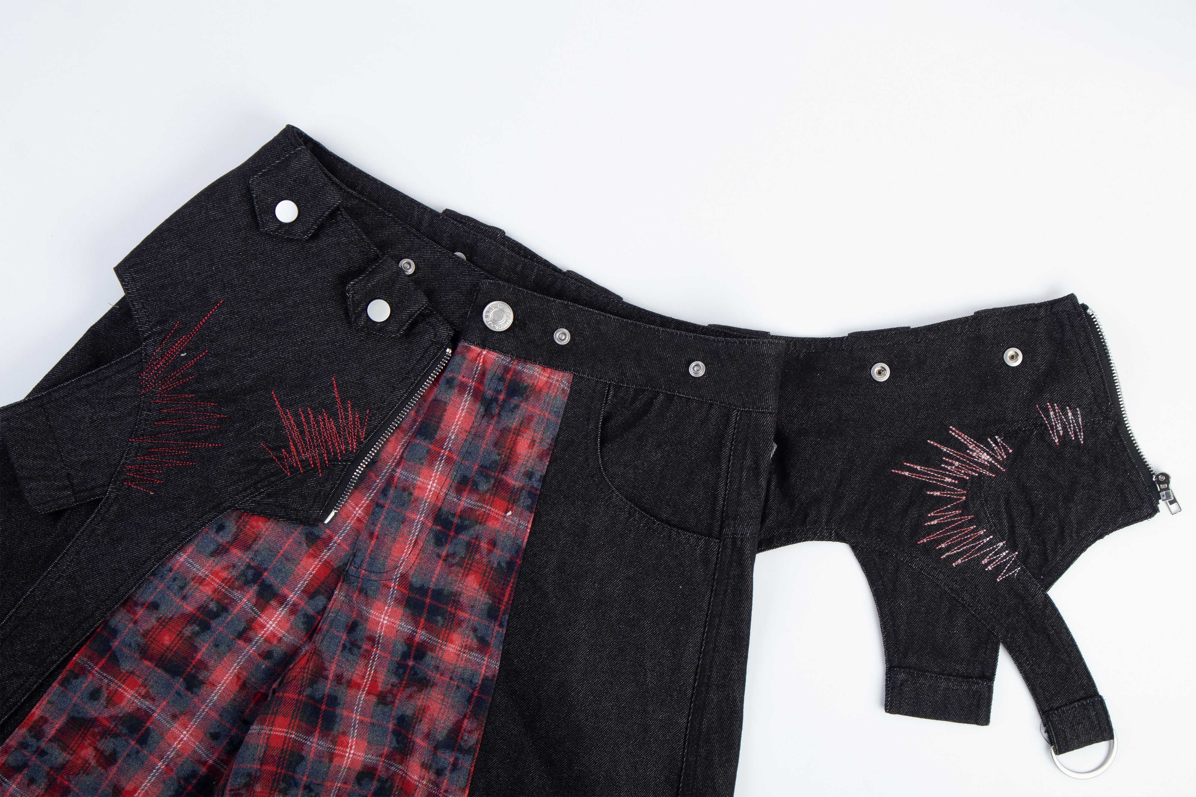 CapCabin Layered Plaid Panel Wide-Leg Pants