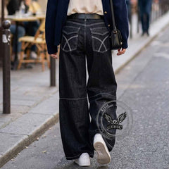 Dark Y2K Punk Rivet Embellishment Wide Leg Jeans