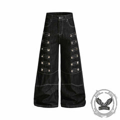 Dark Y2K Punk Rivet Embellishment Wide Leg Jeans