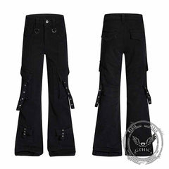 Dark Y2K Strap Design Flared Multi-Pocket Casual Pants