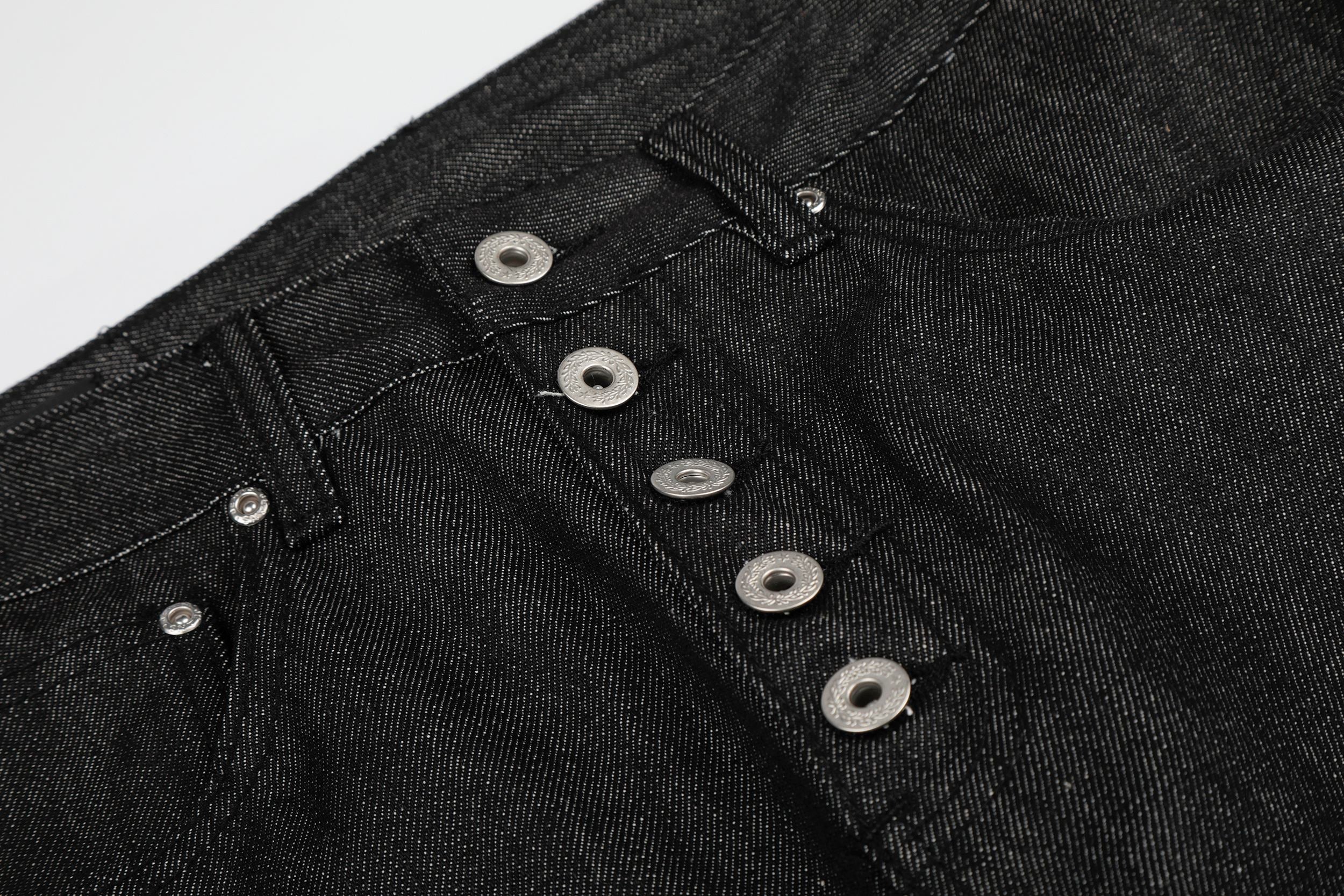 CapCabin “Black Raw Button Denim Jeans”