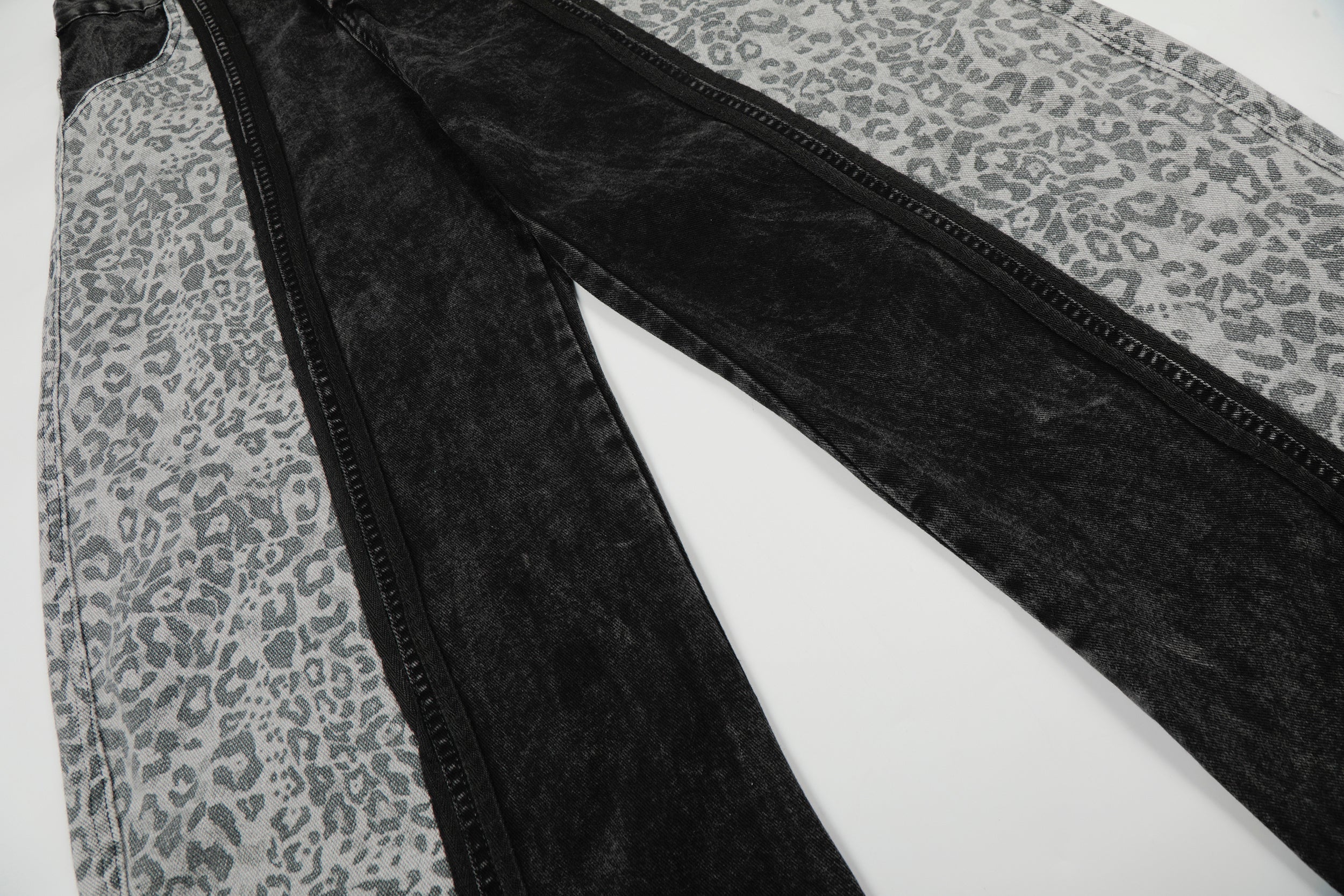 CapCabin Leopard Panel Denim Pants