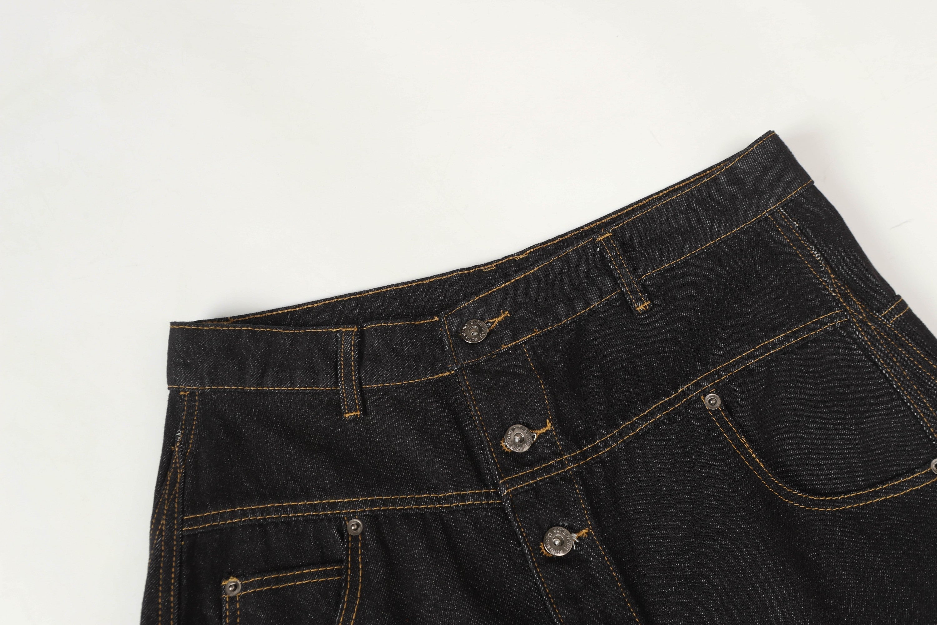 CapCabin Asymmetric Button Wide-Leg Denim Pants