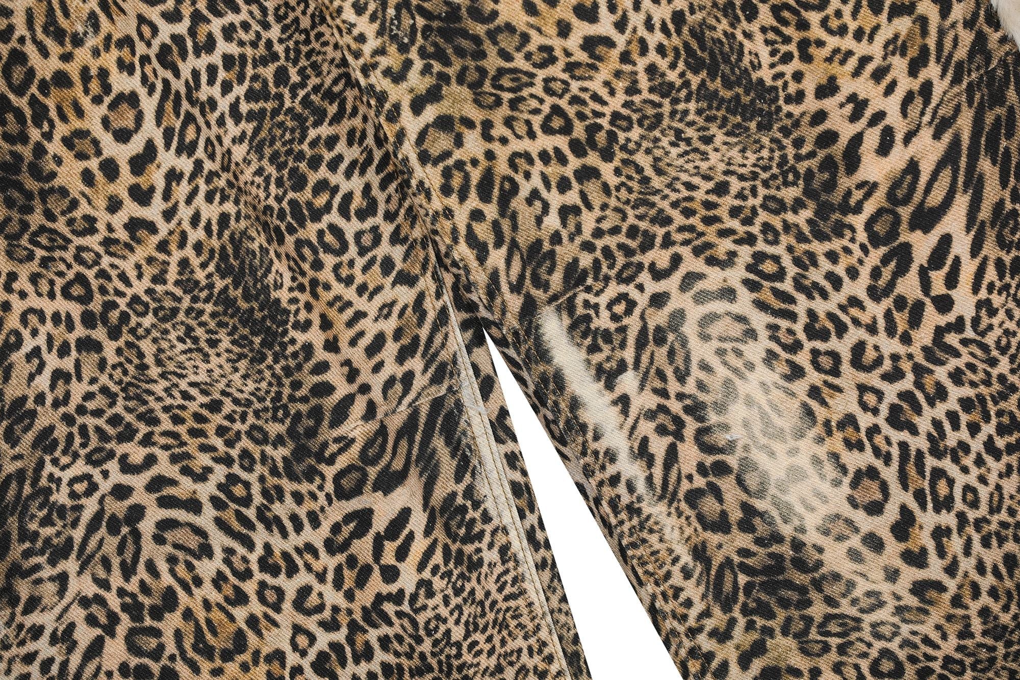 CapCabin “Leopard Fur-Trim Wide-Leg Jeans”
