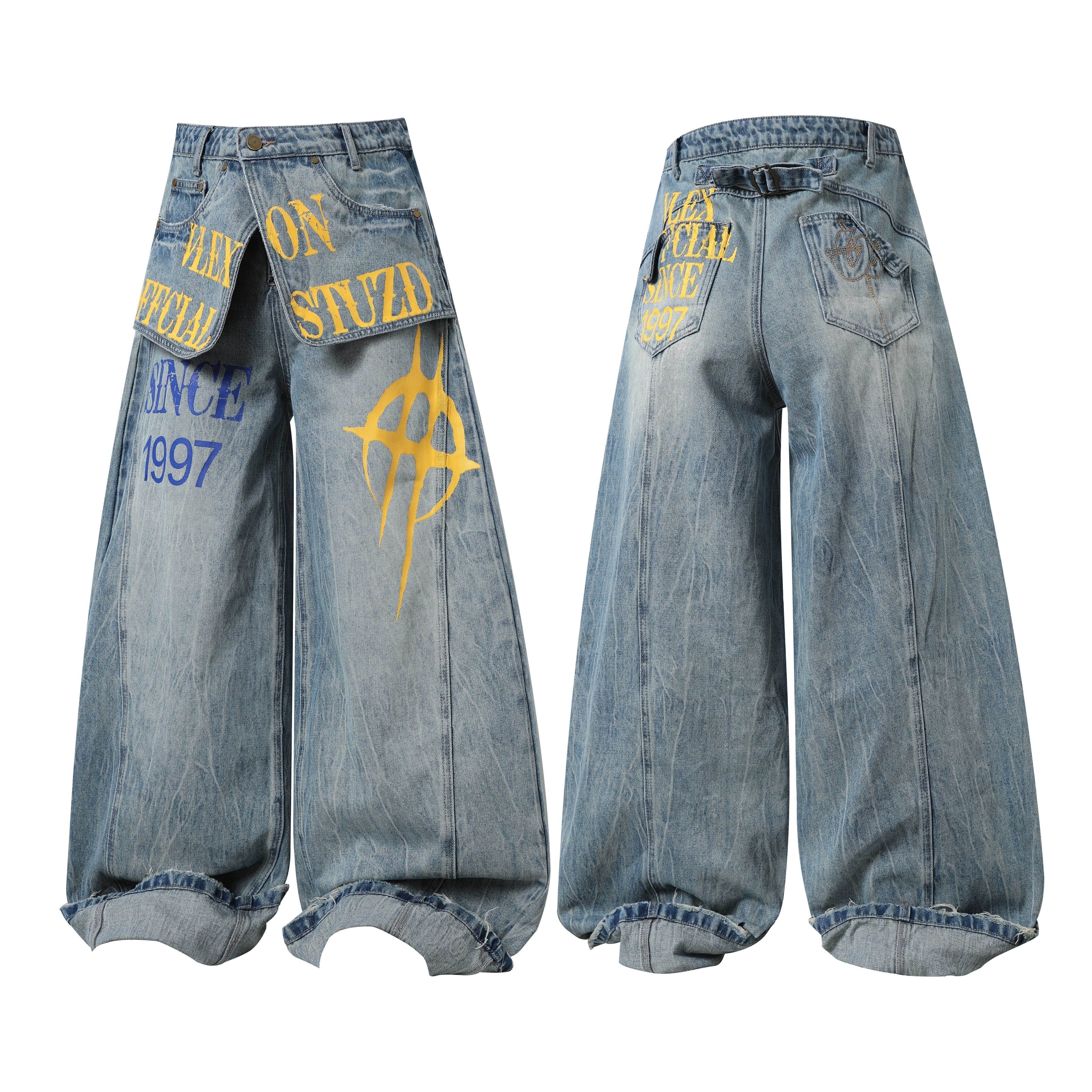 CapCabin Graphic Wide-Leg Denim Pants