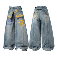 CapCabin Graphic Wide-Leg Denim Pants