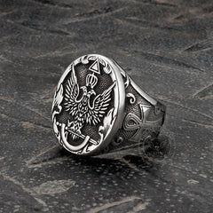 Double-Headed Eagle Ankh Stainless Steel Ring