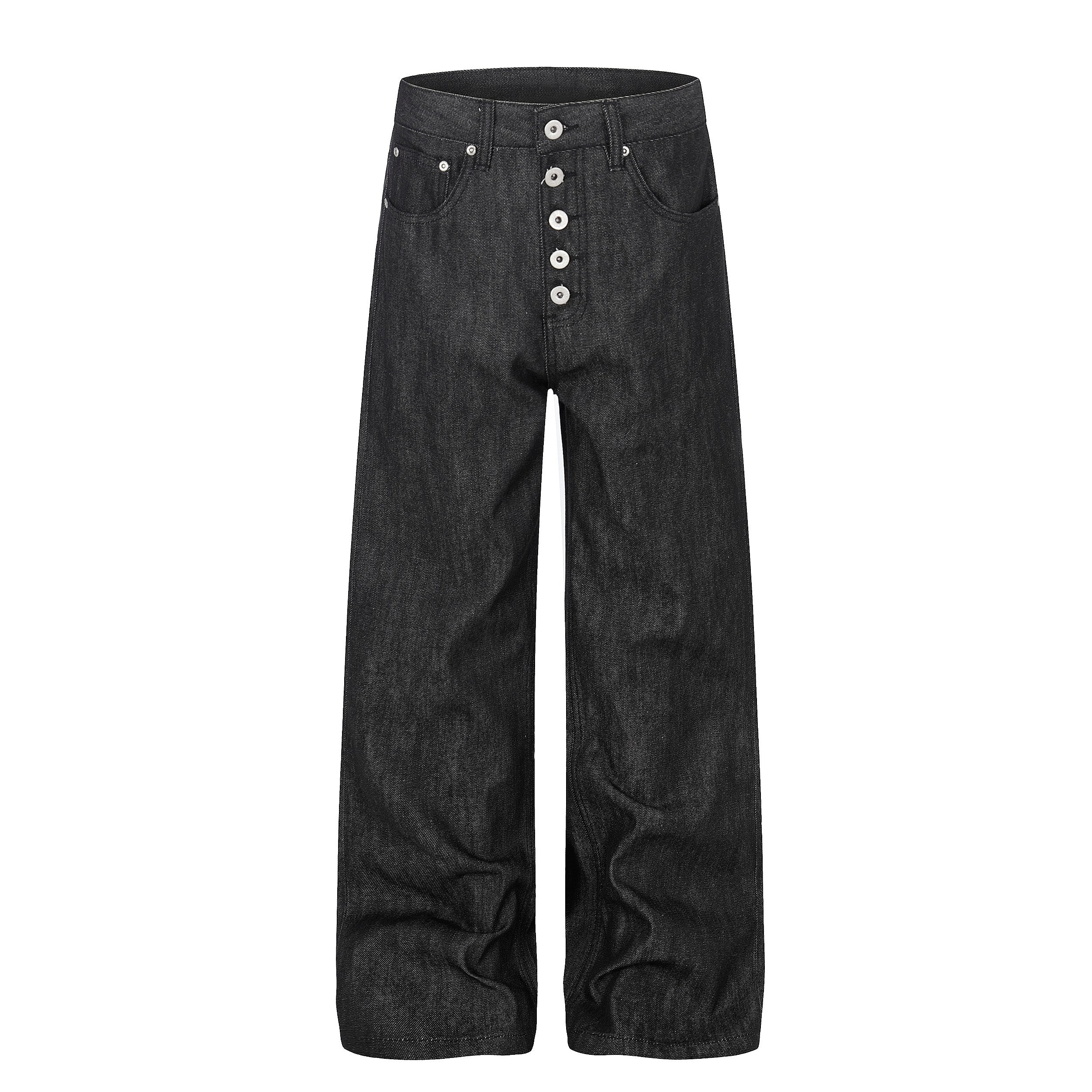 CapCabin “Black Raw Button Denim Jeans”