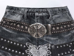 CapCabin Washed Studded Wide-Leg Jeans
