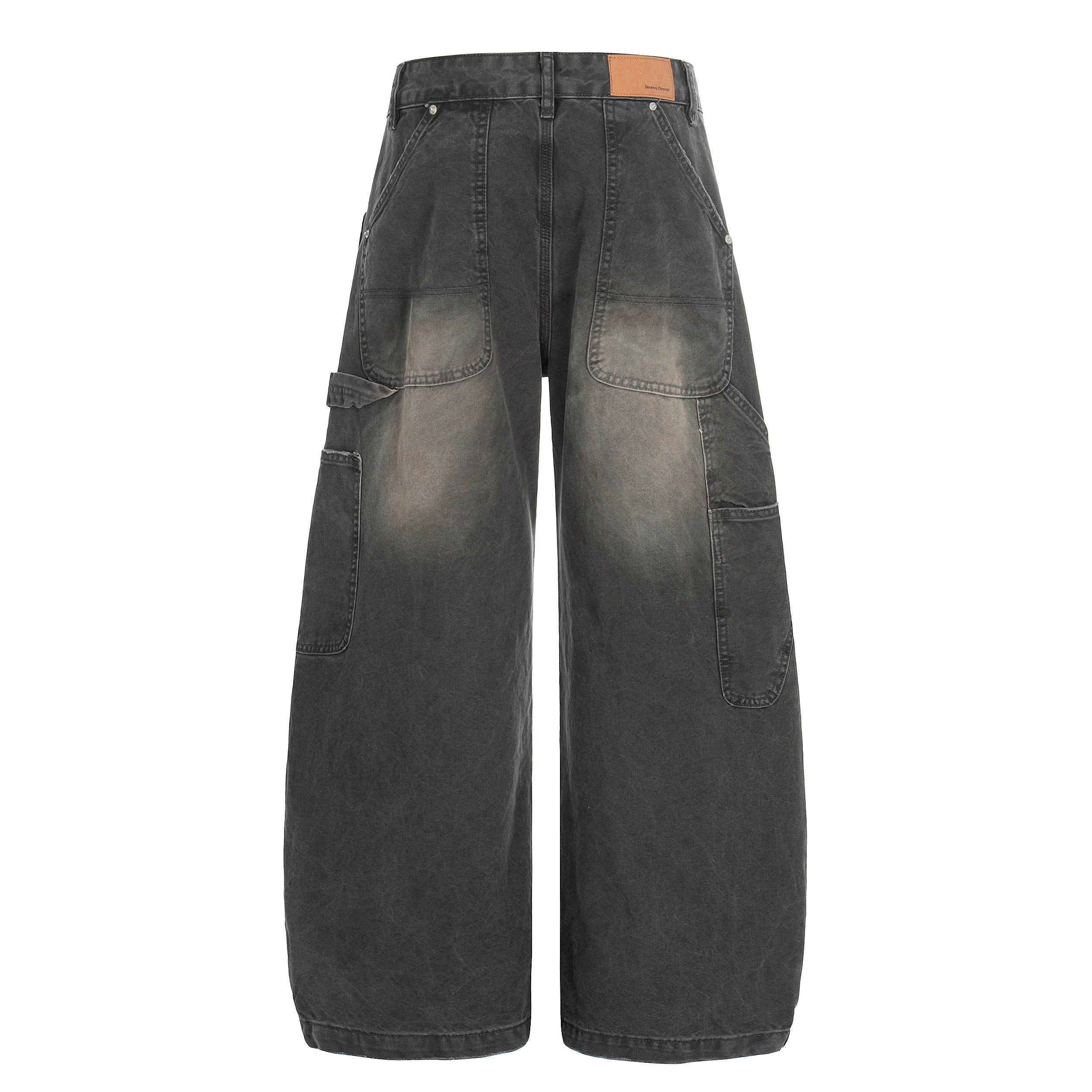 CapCabin Washed Utility Wide-Leg Denim Pants