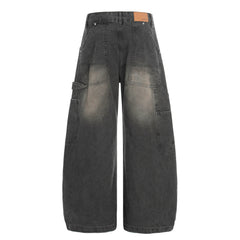 CapCabin Washed Utility Wide-Leg Denim Pants