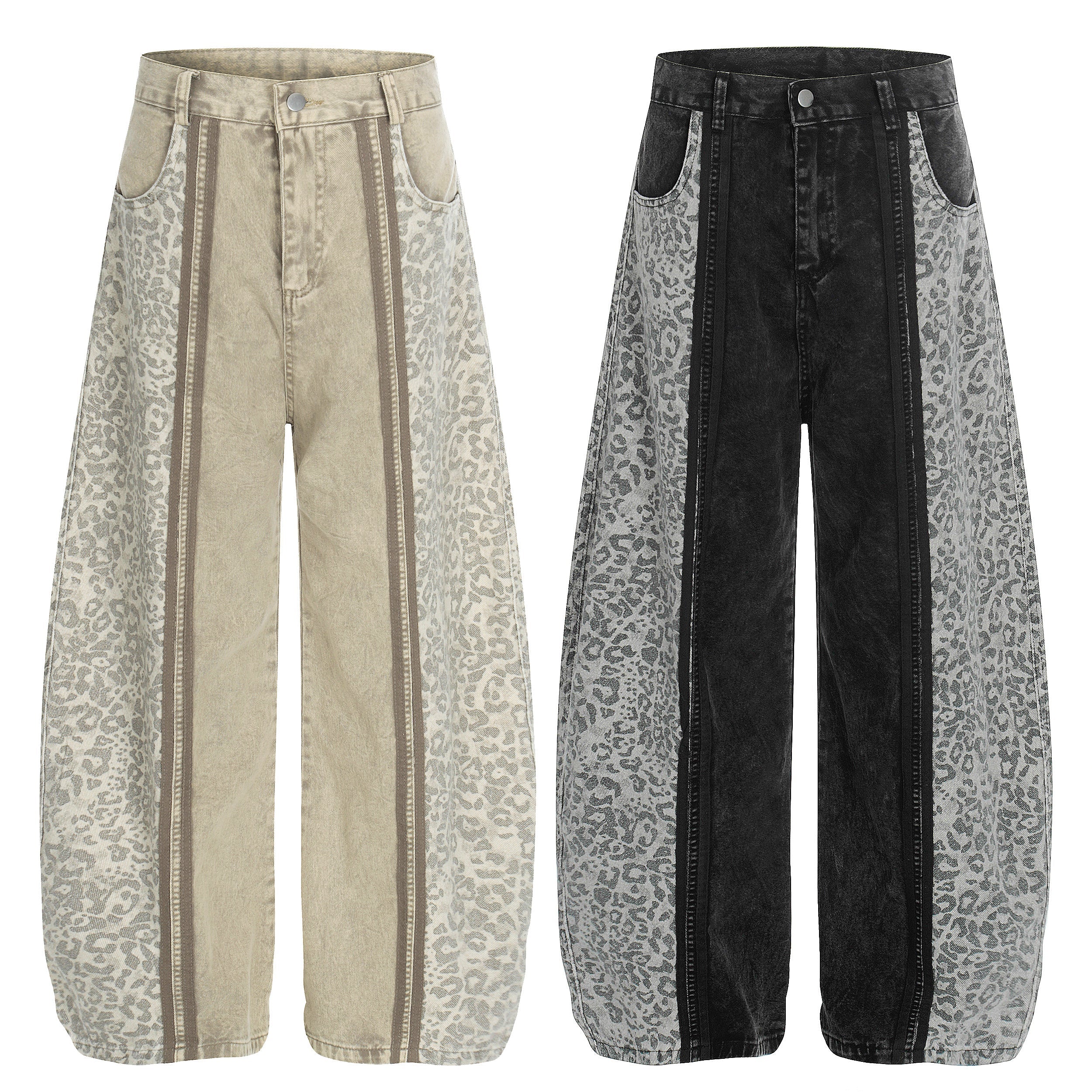 CapCabin Leopard Panel Denim Pants