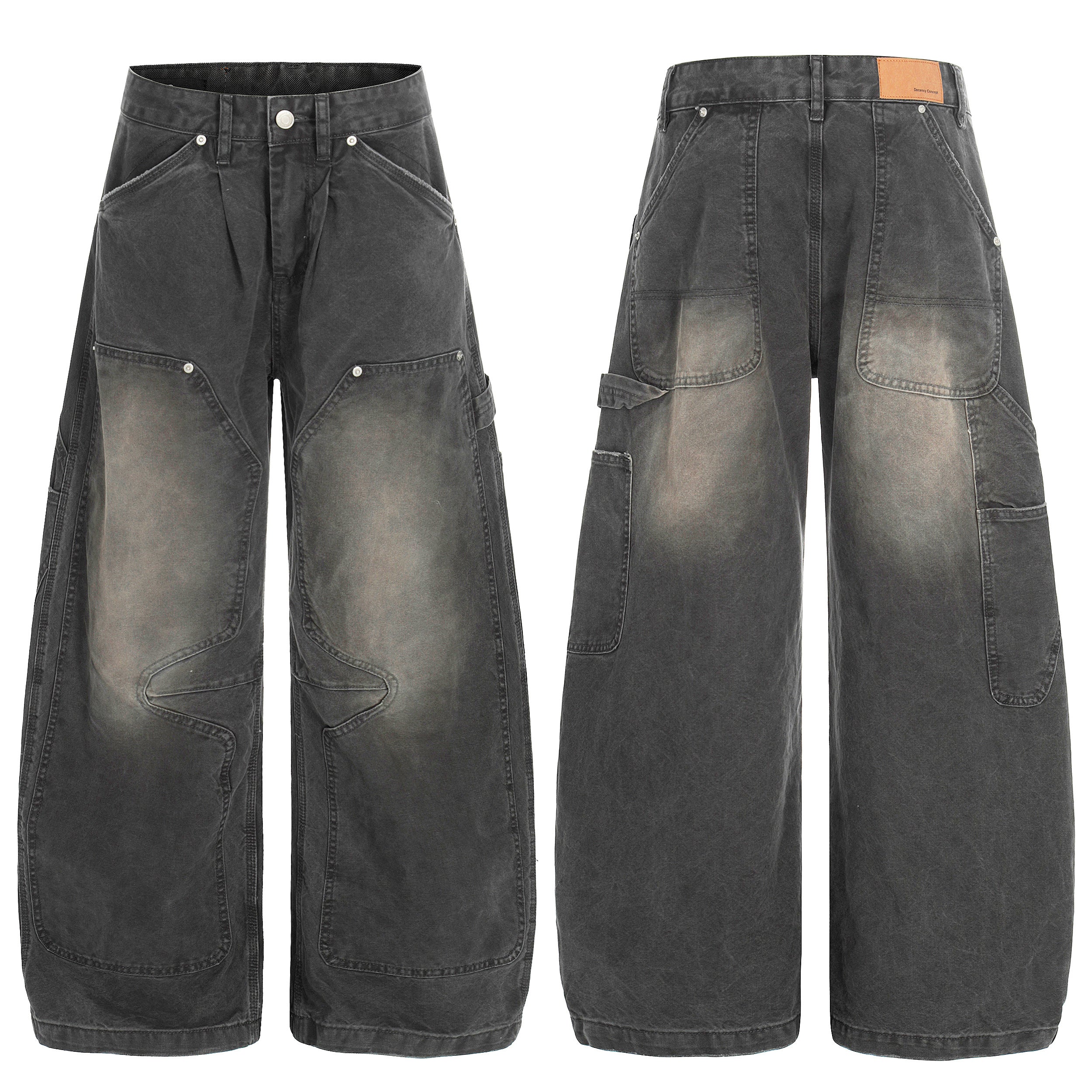 CapCabin Washed Utility Wide-Leg Denim Pants