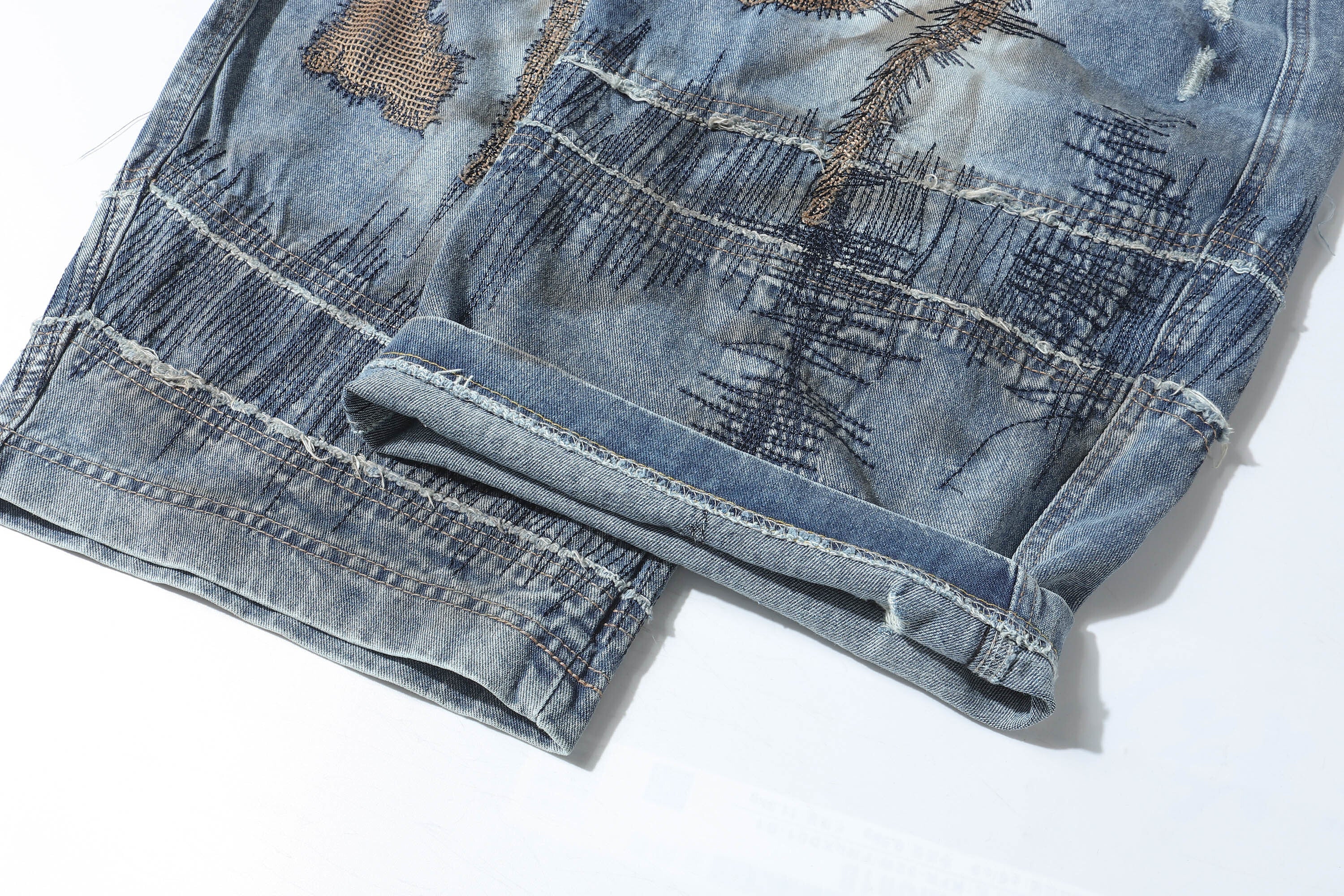 CapCabin Distressed Patchwork Denim Pants