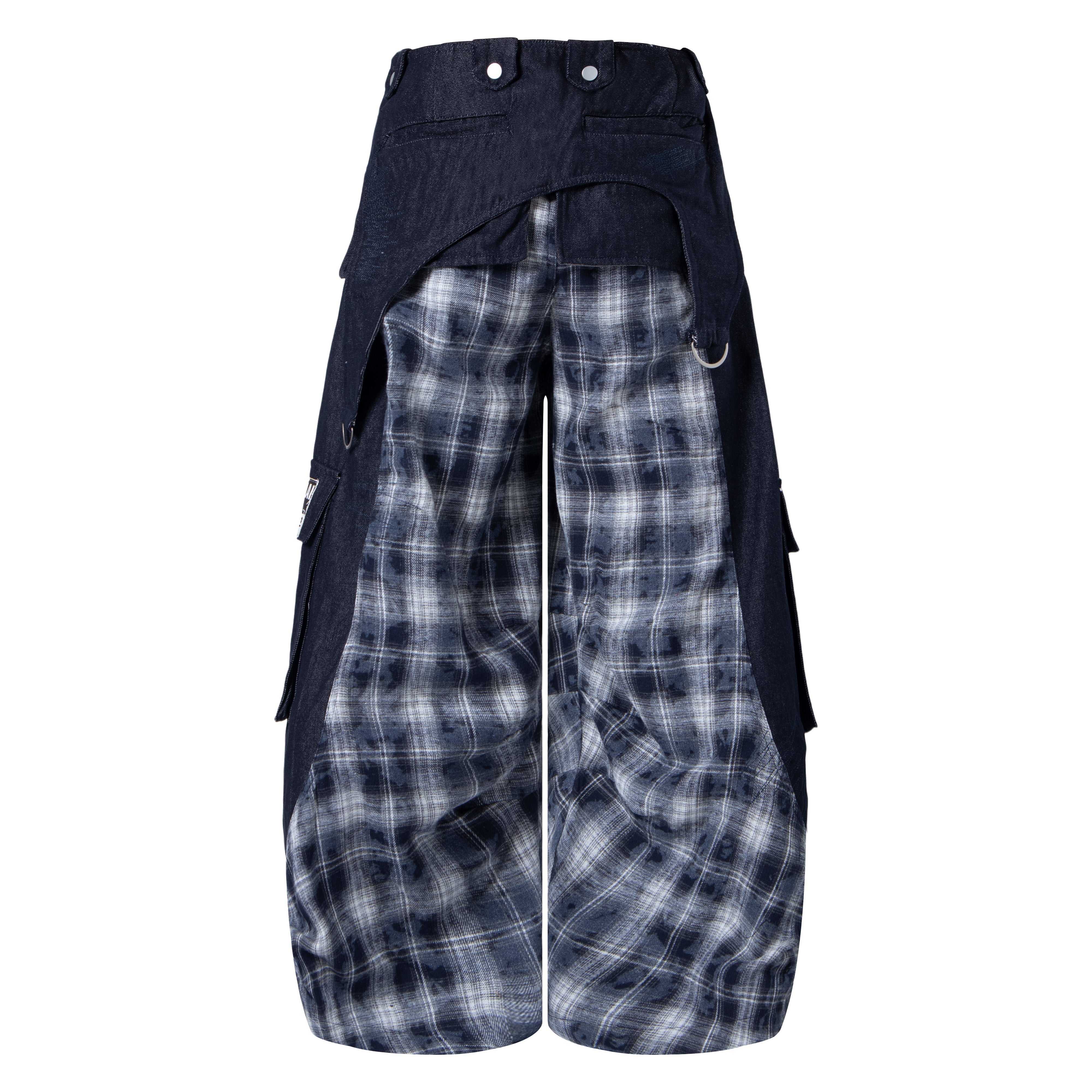 CapCabin Layered Plaid Panel Wide-Leg Pants