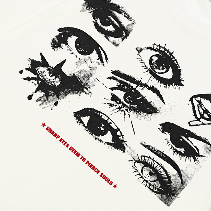Eyes Print Casual White Y2K Graphic Tees