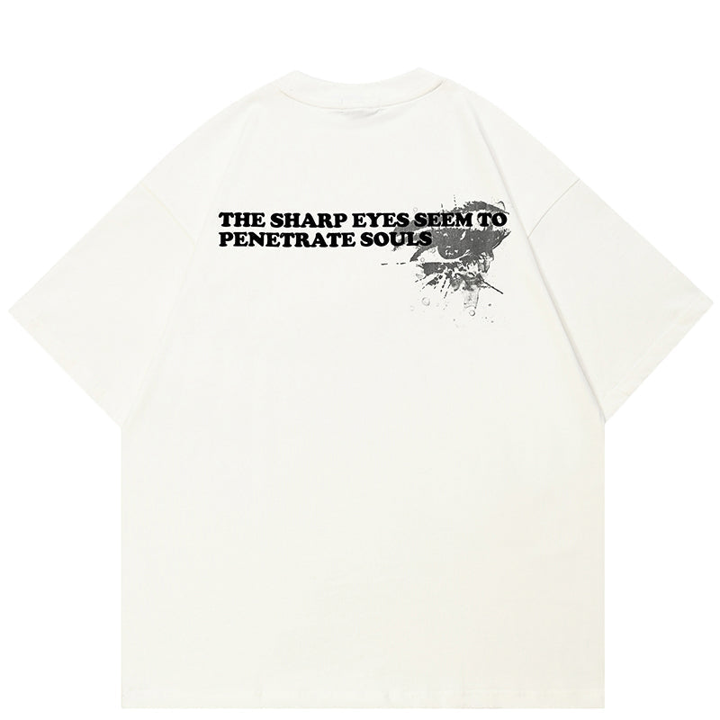 Eyes Print Casual White Y2K Graphic Tees