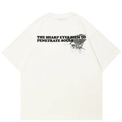 Eyes Print Casual White Y2K Graphic Tees