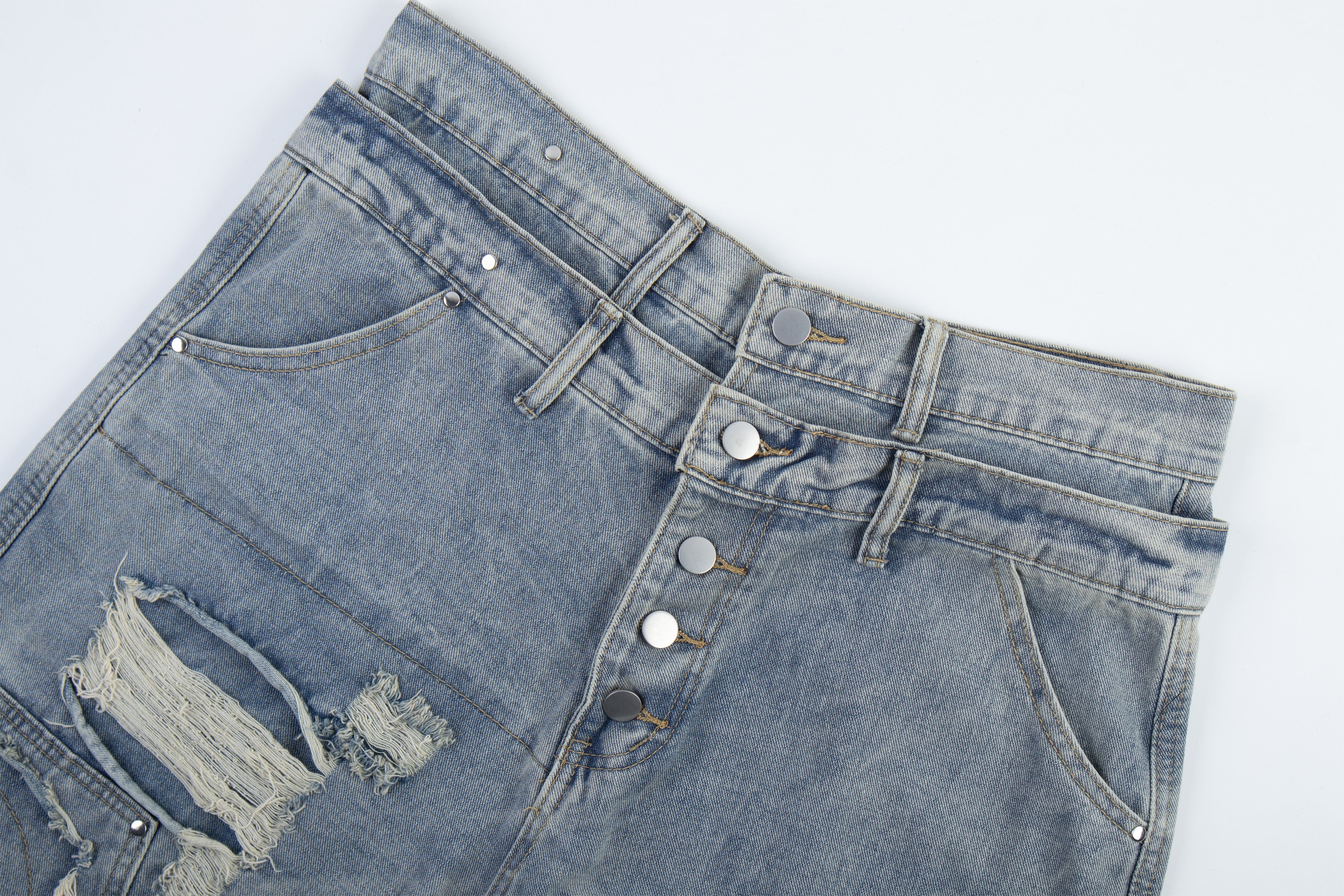 CapCabin Distressed Panel Denim Pants