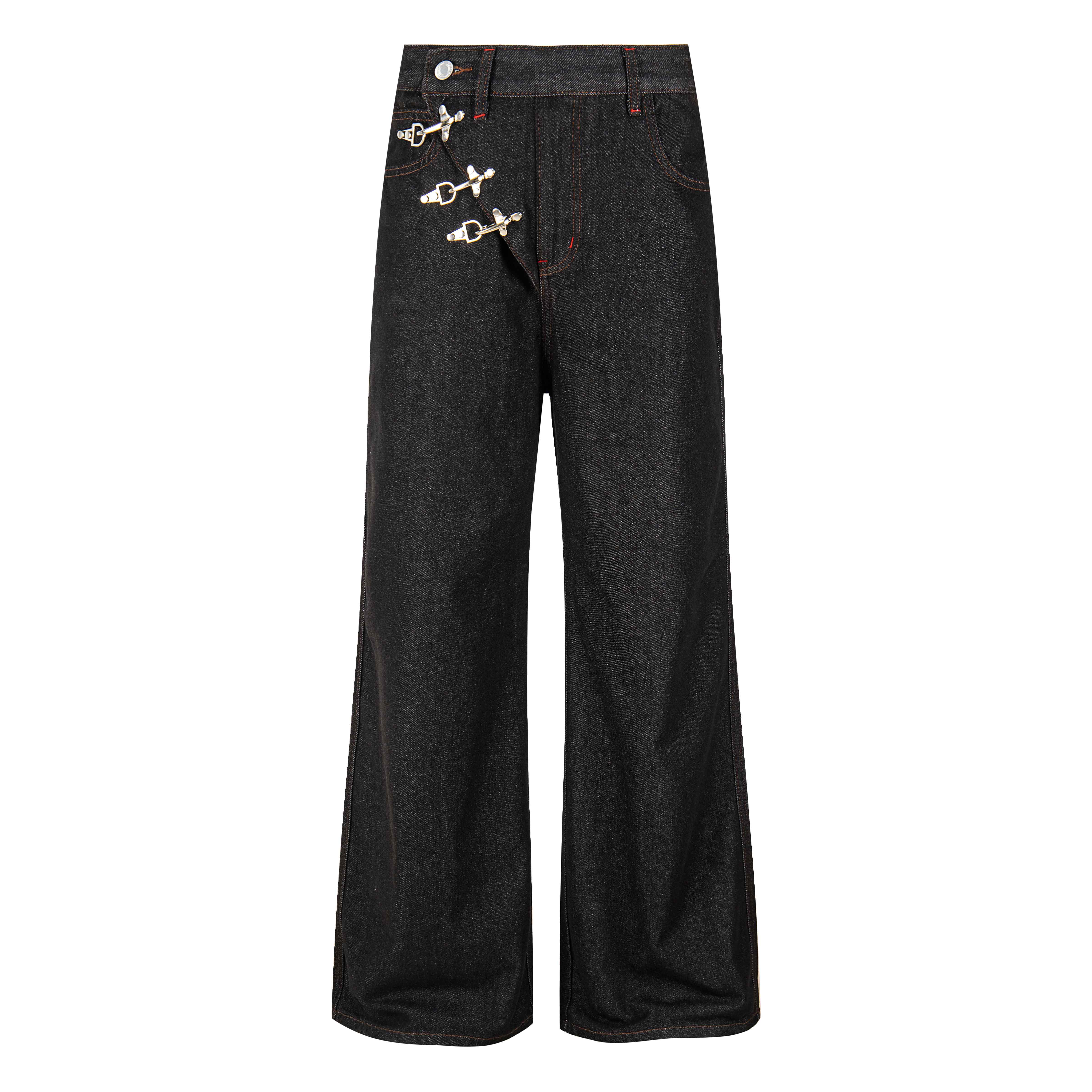 CapCabin Hook Closure Wide-Leg Denim Pants