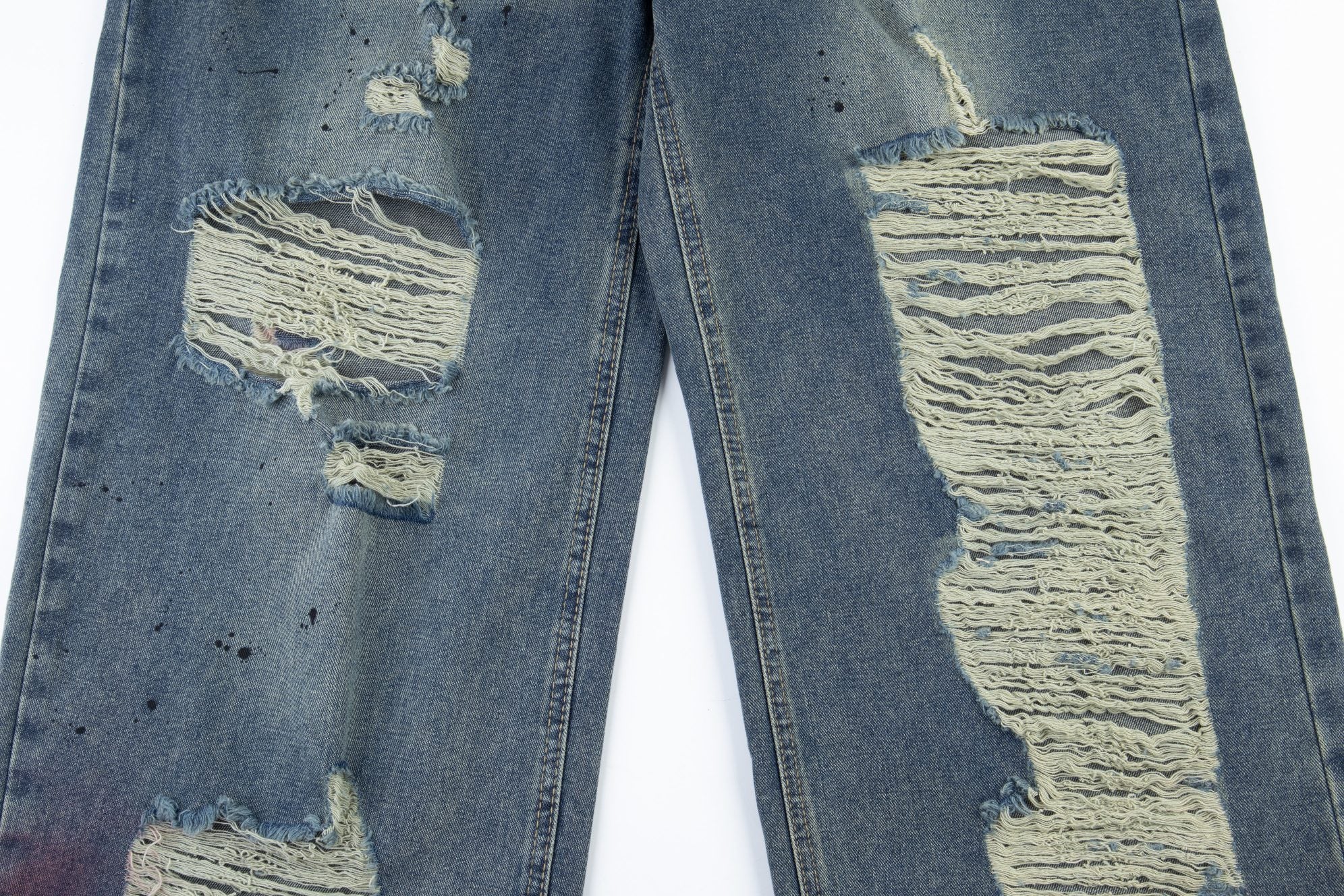 CapCabin Distressed Washed Wide-Leg Jeans