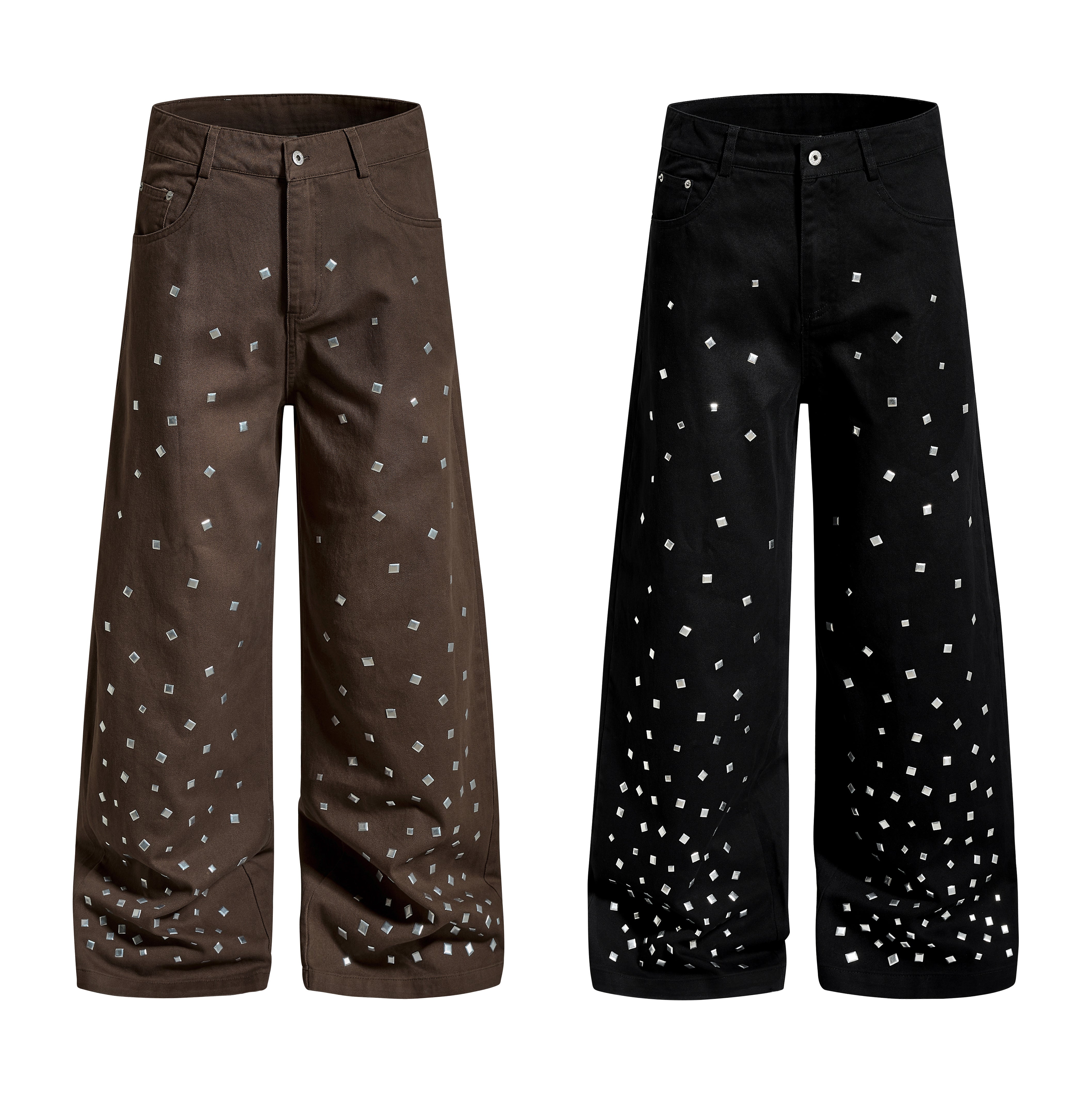 CapCabin Stud Detail Wide-Leg Pants