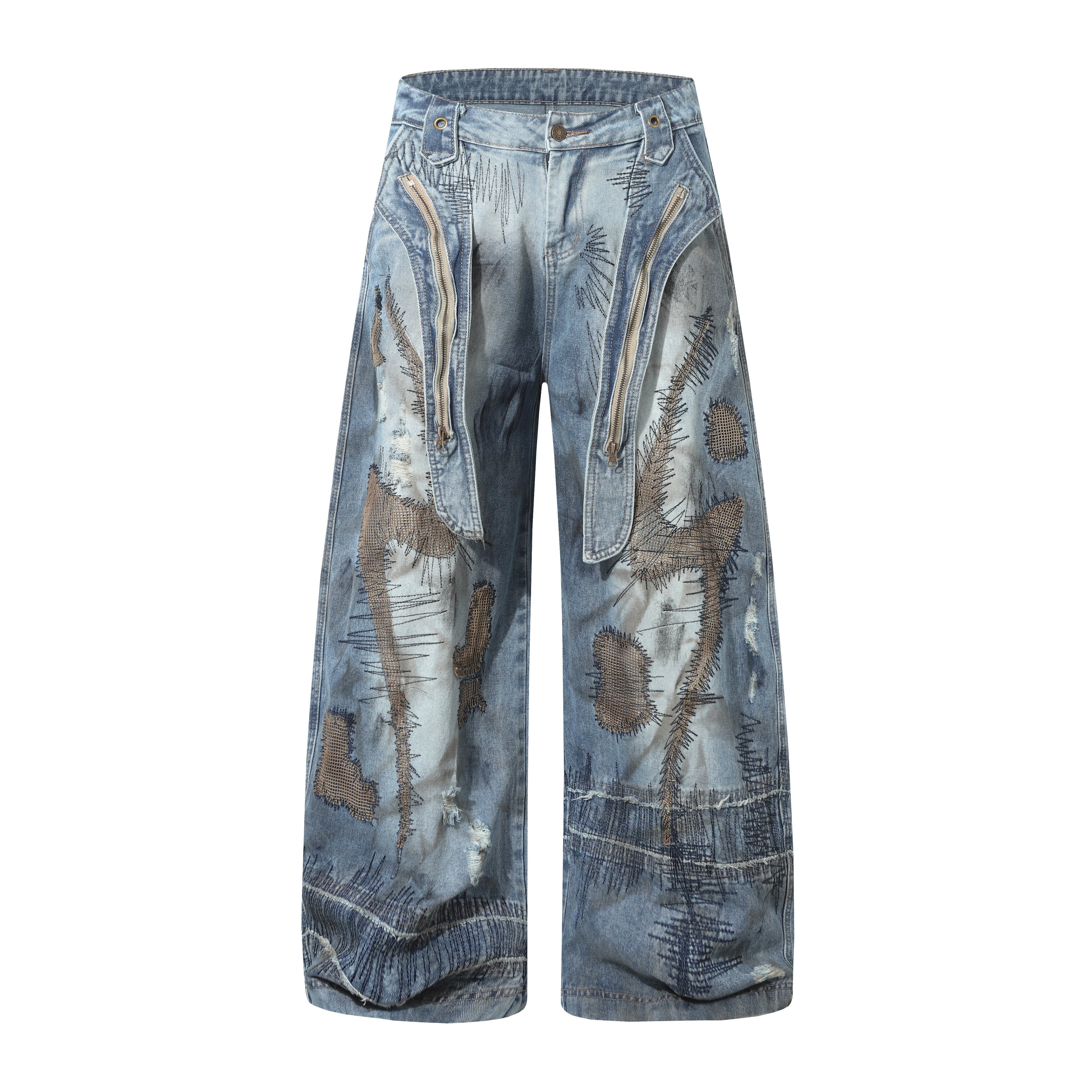 CapCabin Distressed Patchwork Denim Pants