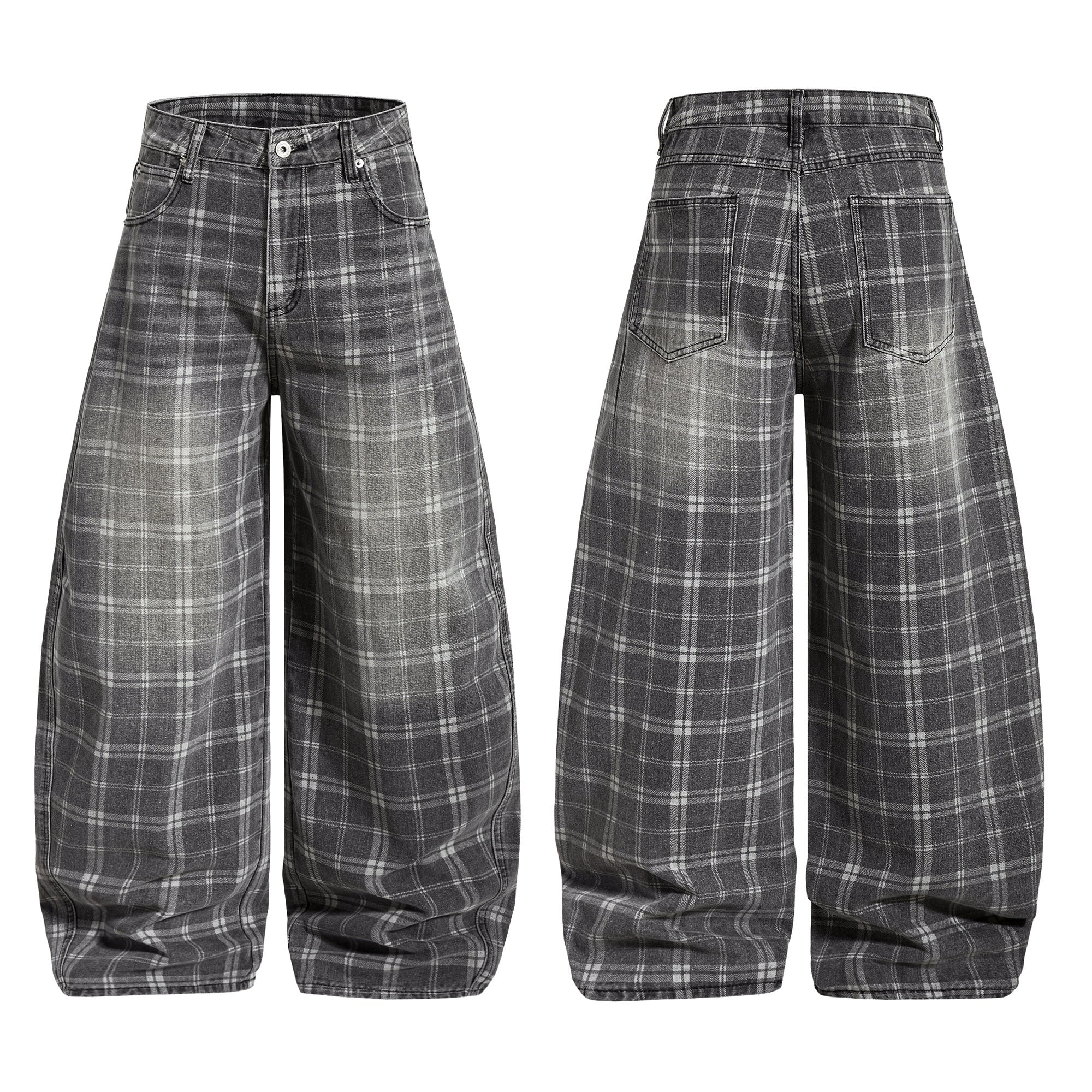 CapCabin Plaid Oversized Wide-Leg Jeans