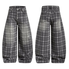 CapCabin Plaid Oversized Wide-Leg Jeans