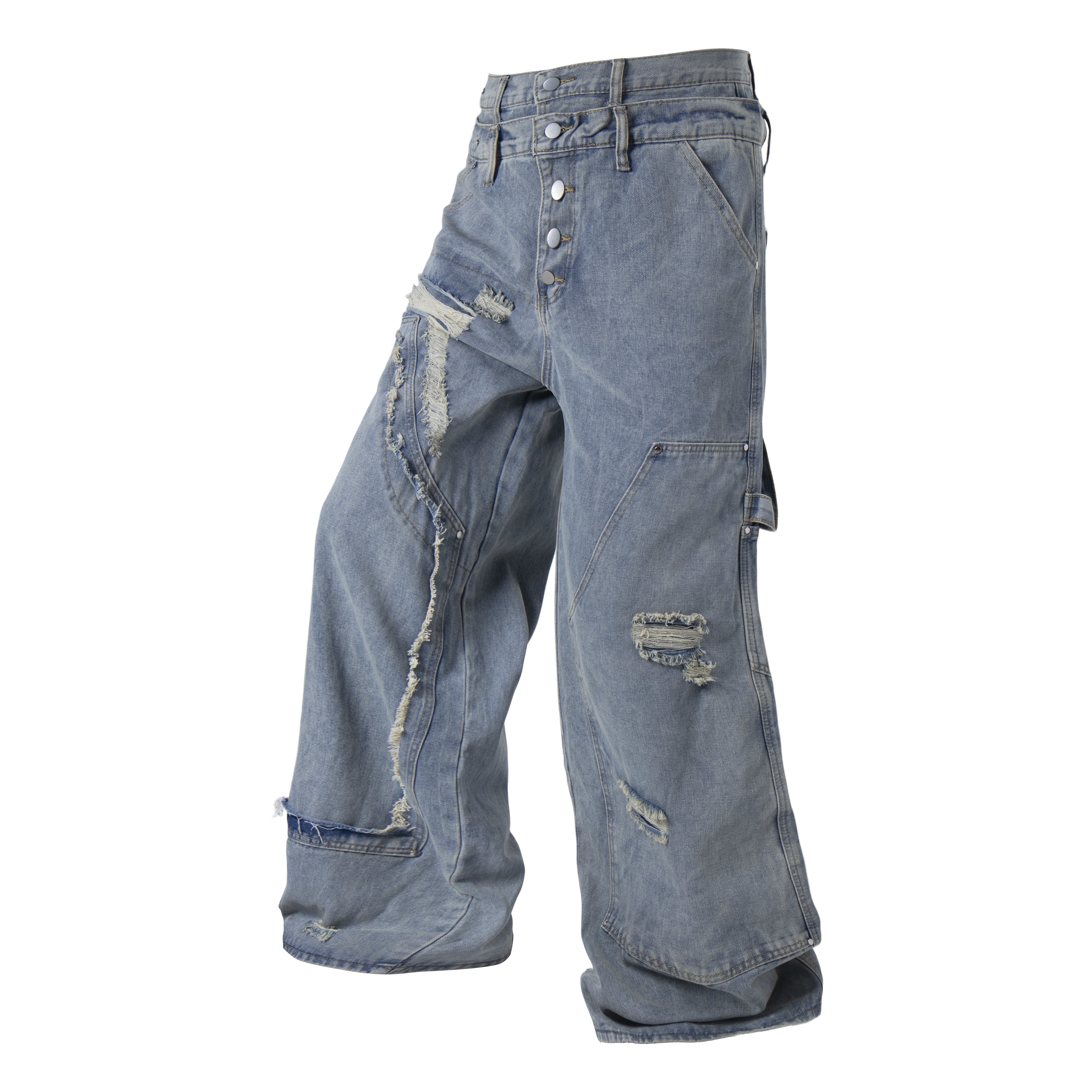 CapCabin Distressed Panel Denim Pants