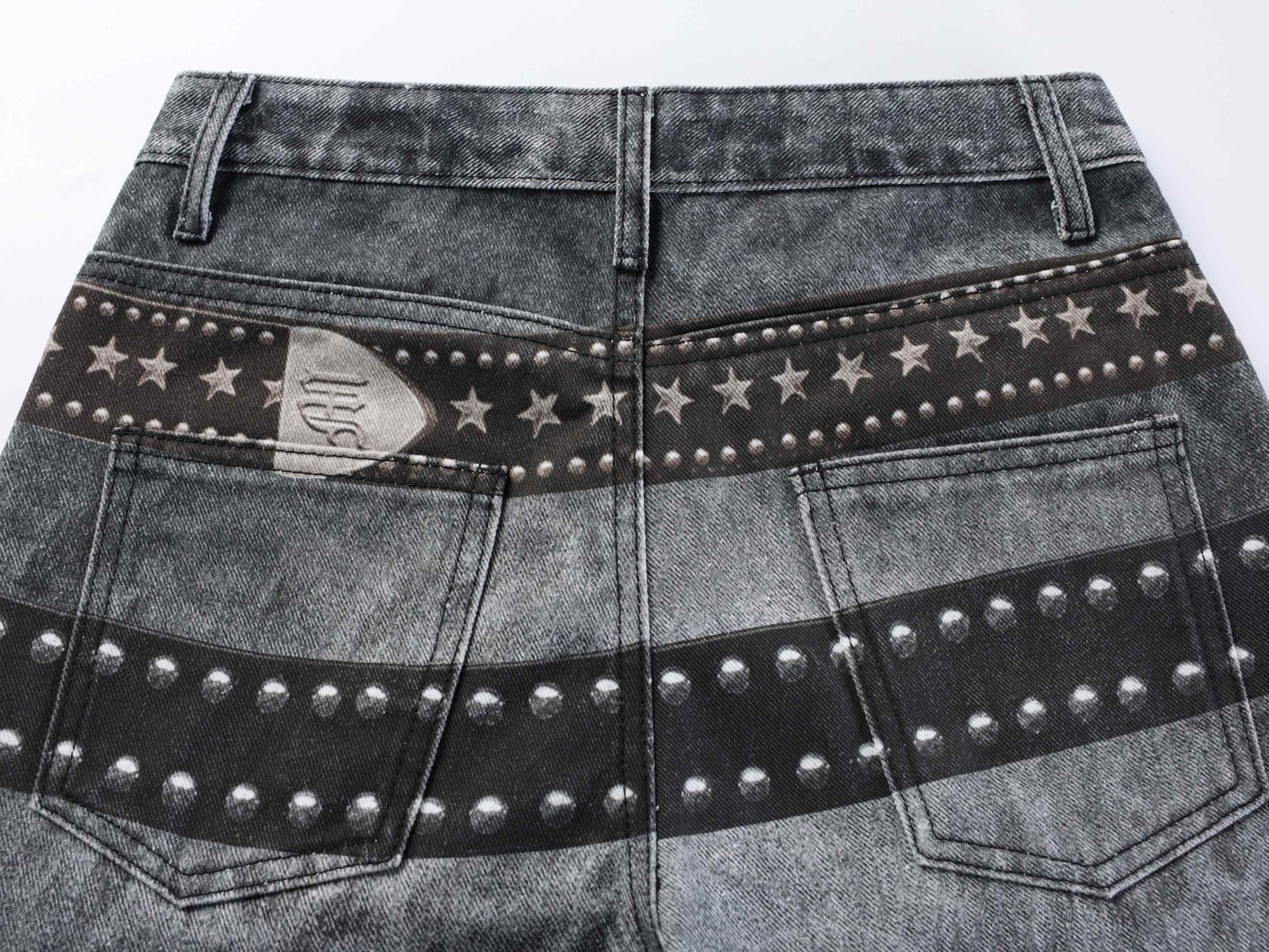 CapCabin Washed Studded Wide-Leg Jeans