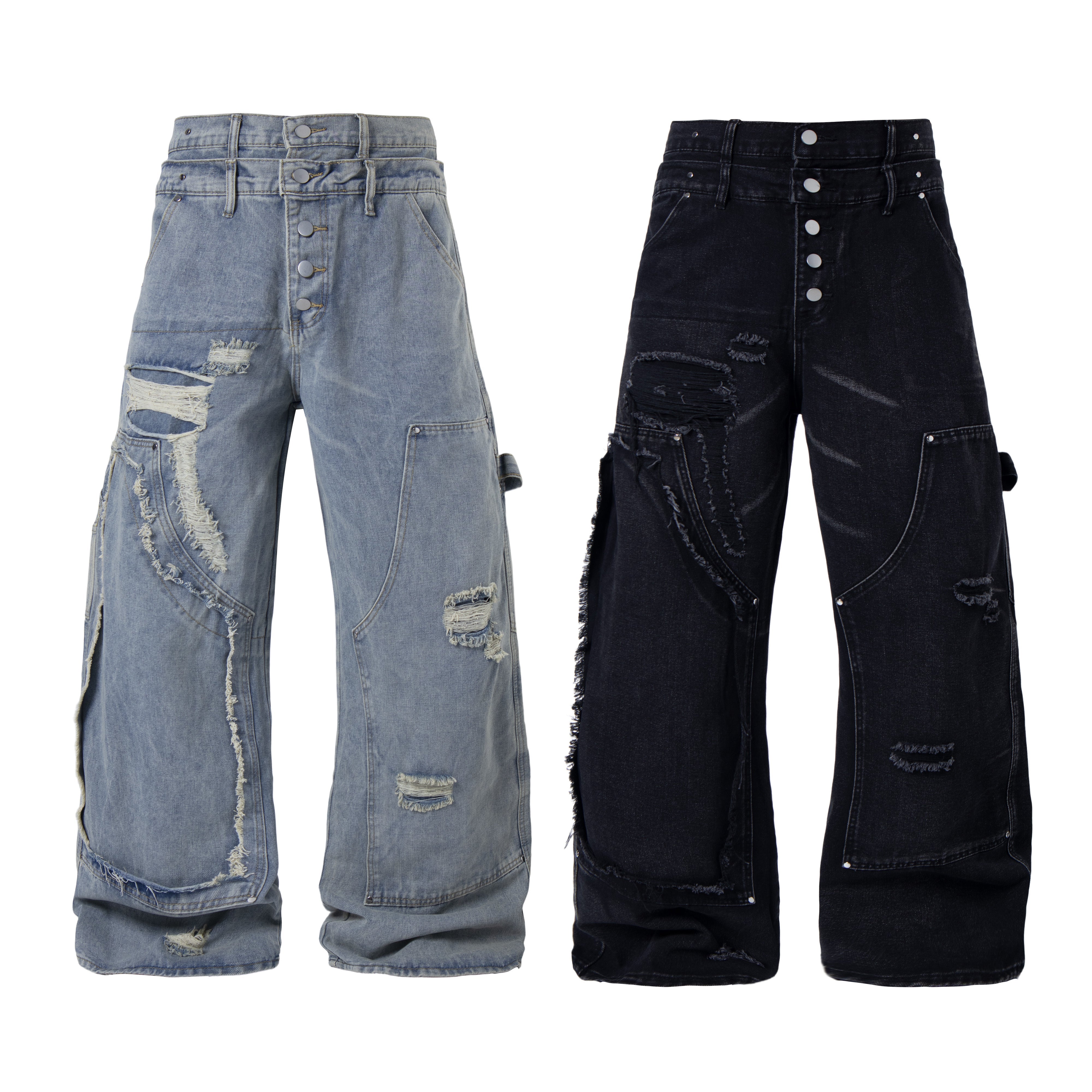 CapCabin Distressed Panel Denim Pants
