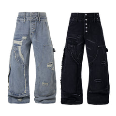 CapCabin Distressed Panel Denim Pants