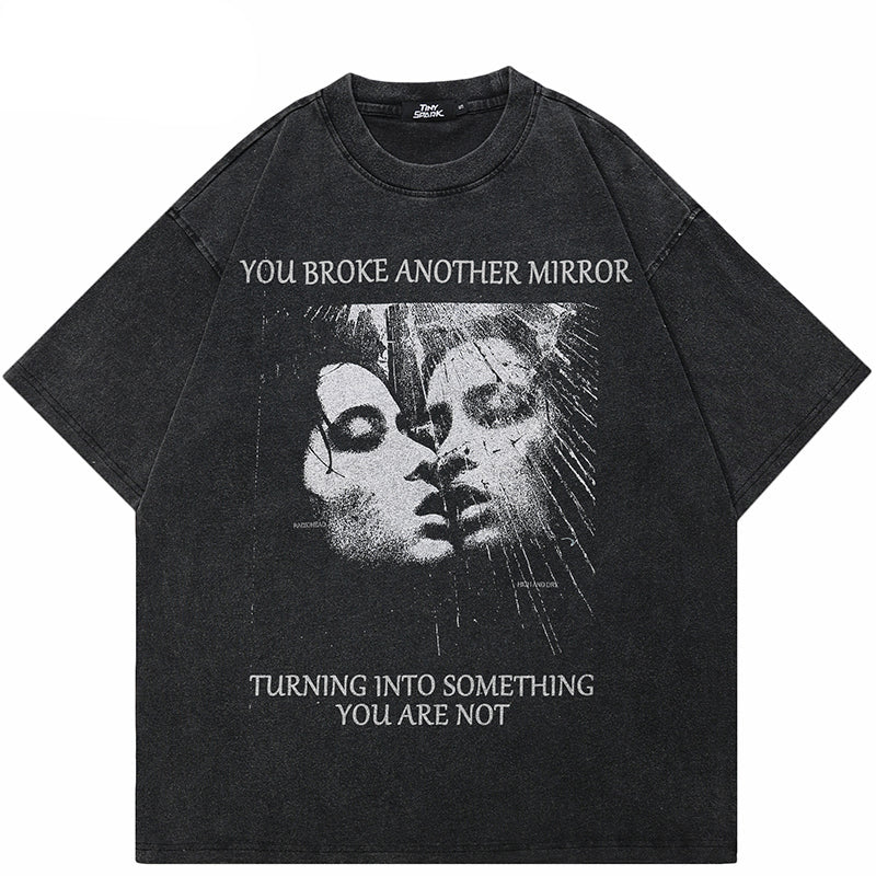Faded Black Y2K Graphic T Shirt