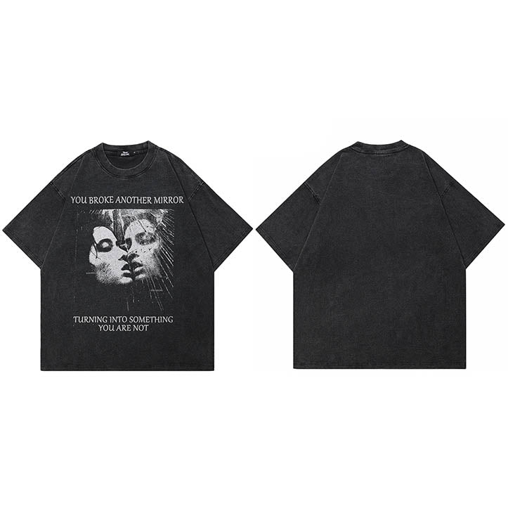 Faded Black Y2K Graphic T Shirt