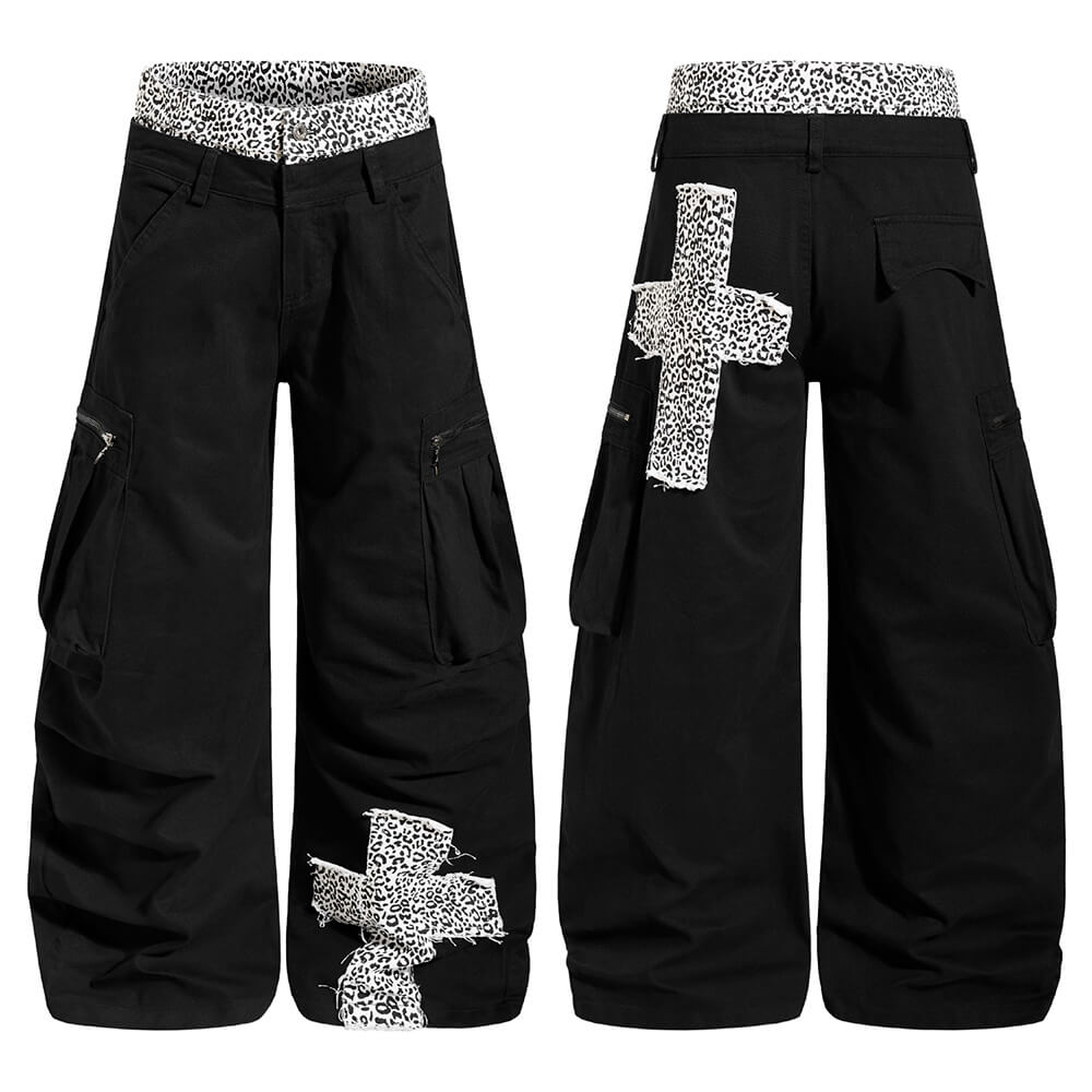 Fashion Leopard-Print Patchwork Loose Wide-Leg Scimitar Pants