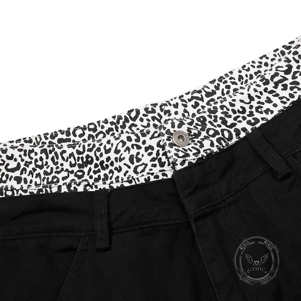 Fashion Leopard-Print Patchwork Loose Wide-Leg Scimitar Pants