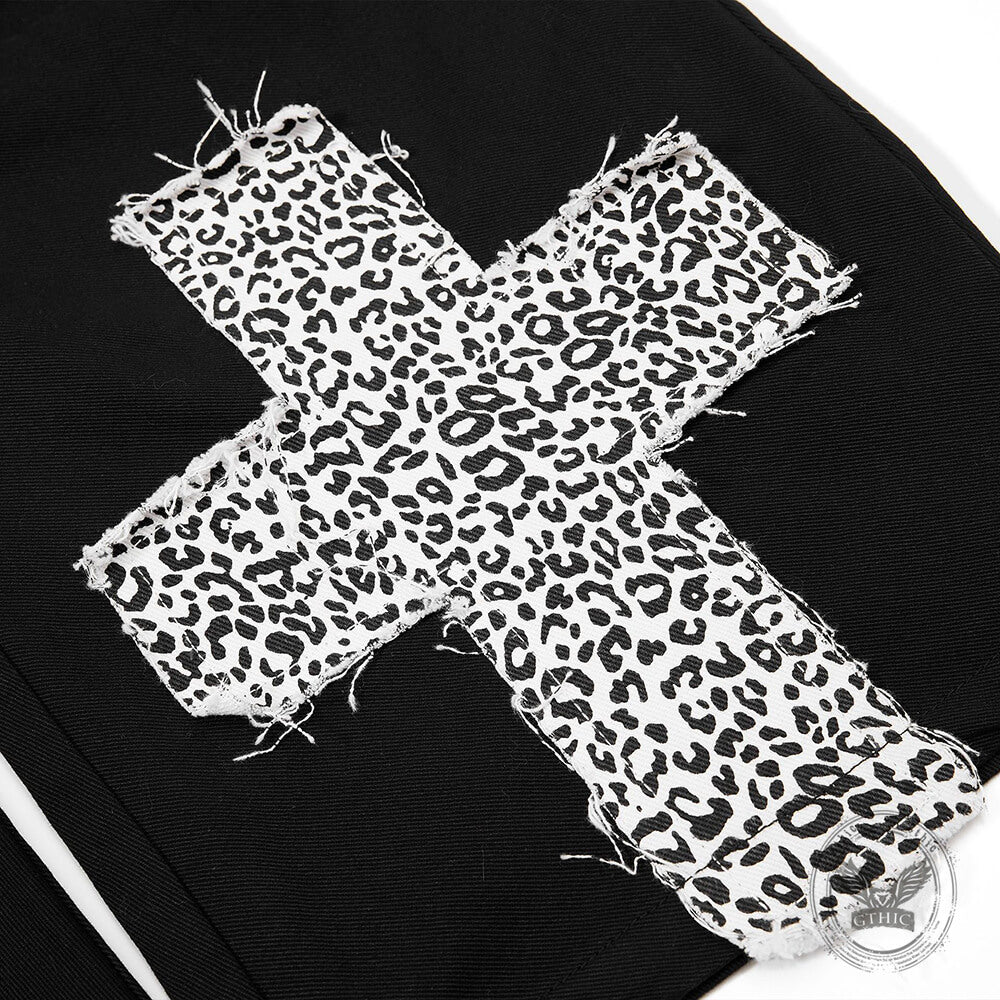 Fashion Leopard-Print Patchwork Loose Wide-Leg Scimitar Pants
