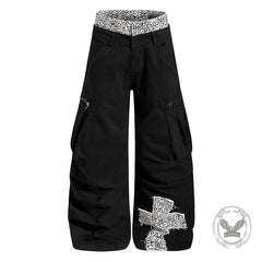 Fashion Leopard-Print Patchwork Loose Wide-Leg Scimitar Pants