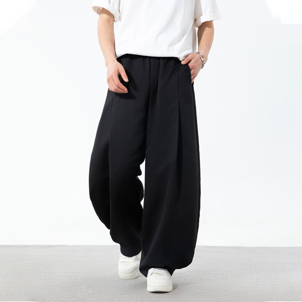 Fashion Pleated Design Sports Wide-Leg Scimitar Pants