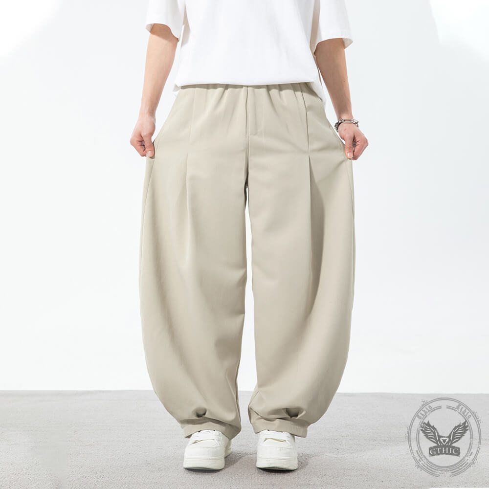 Fashion Pleated Design Sports Wide-Leg Scimitar Pants