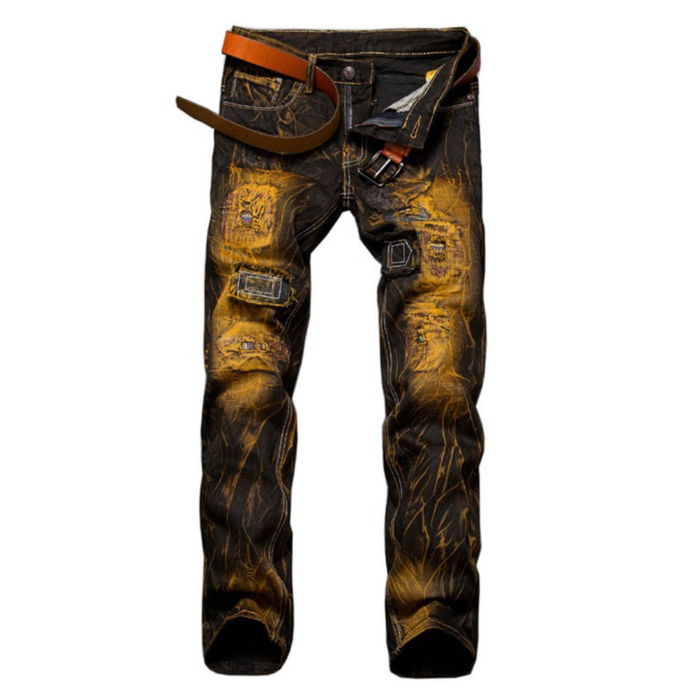 Fashion Straight Distressed Motorcycle Style Jeans