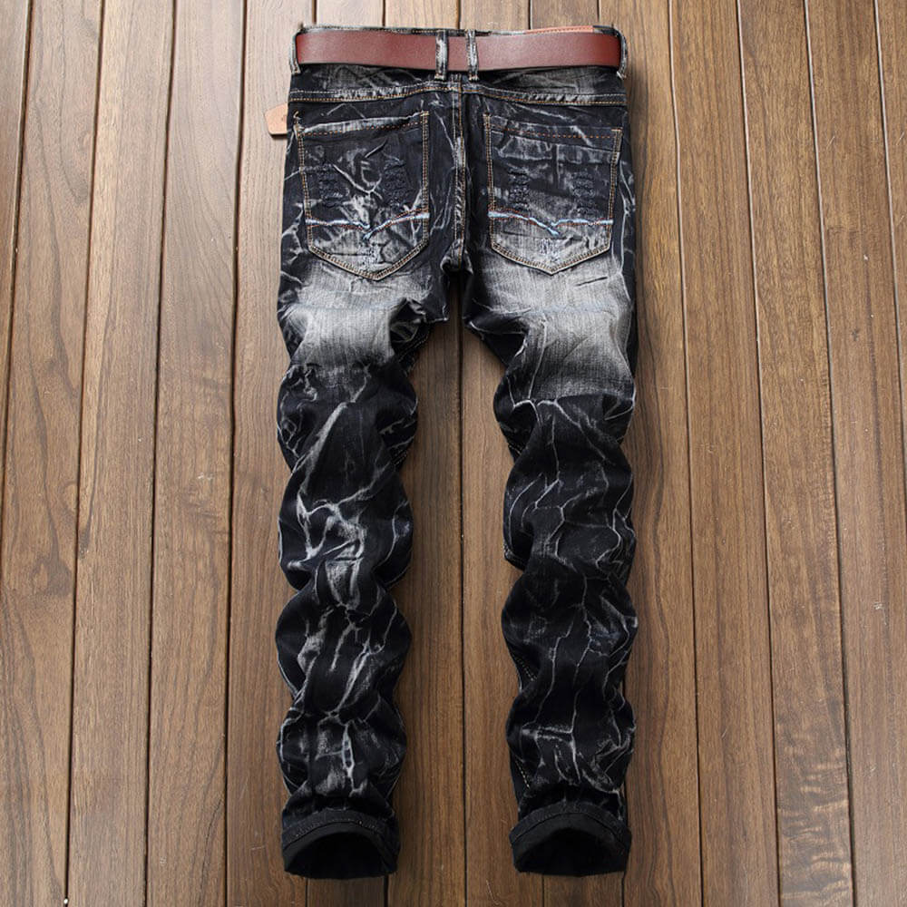 Fashion Straight Distressed Motorcycle Style Jeans