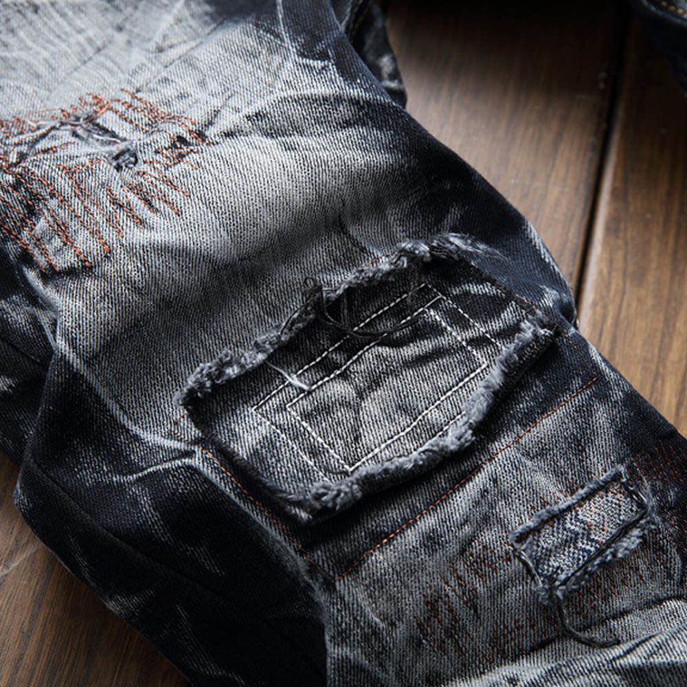 Fashion Straight Distressed Motorcycle Style Jeans