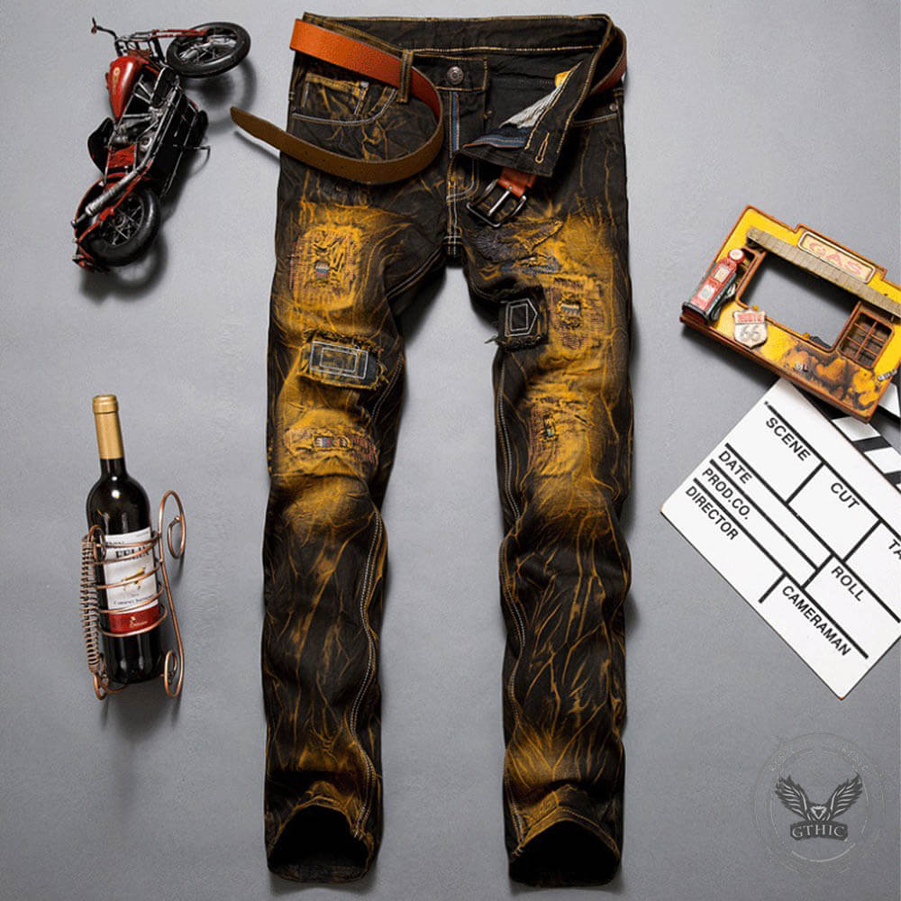 Fashion Straight Distressed Motorcycle Style Jeans