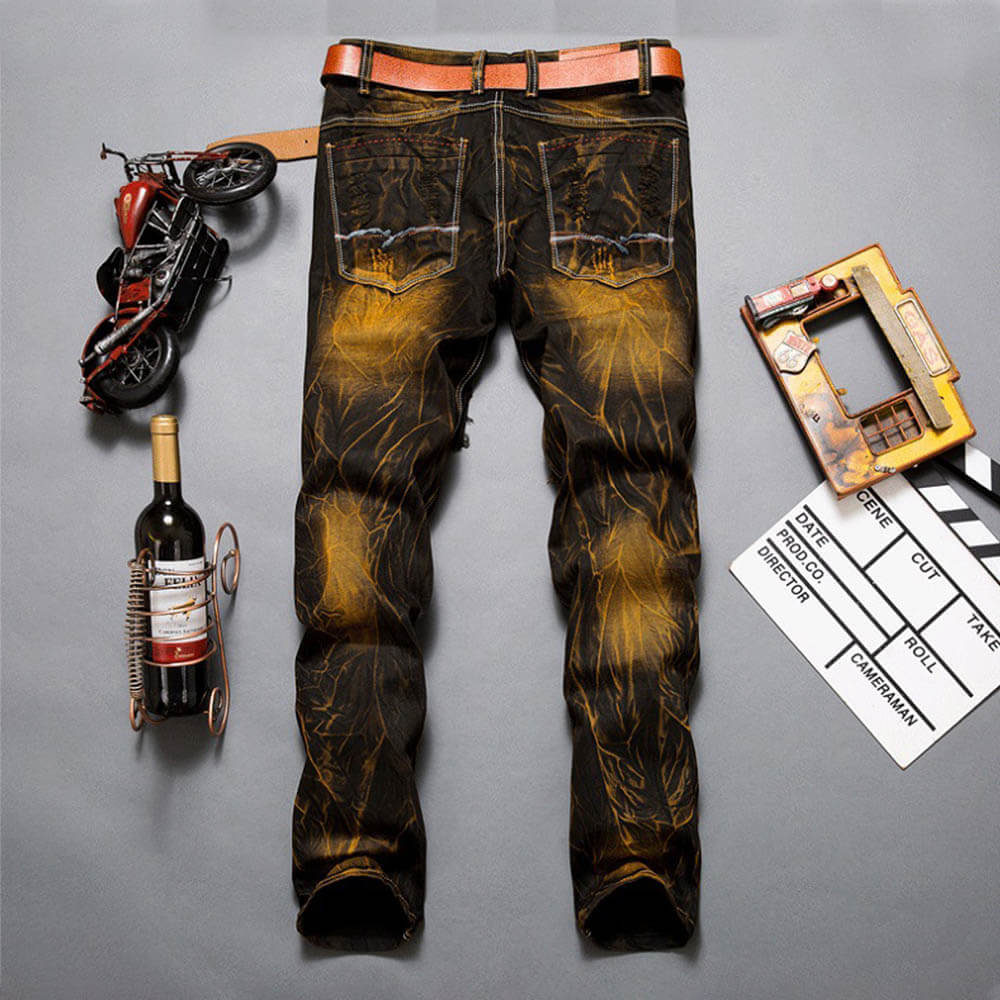 Fashion Straight Distressed Motorcycle Style Jeans