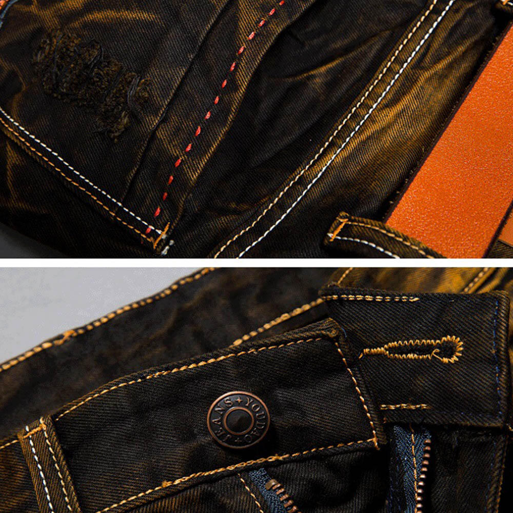 Fashion Straight Distressed Motorcycle Style Jeans