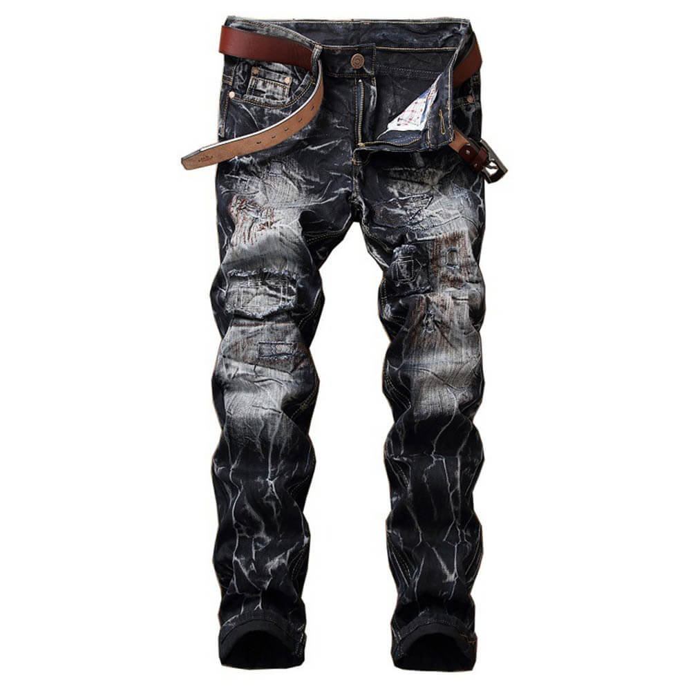 Fashion Straight Distressed Motorcycle Style Jeans