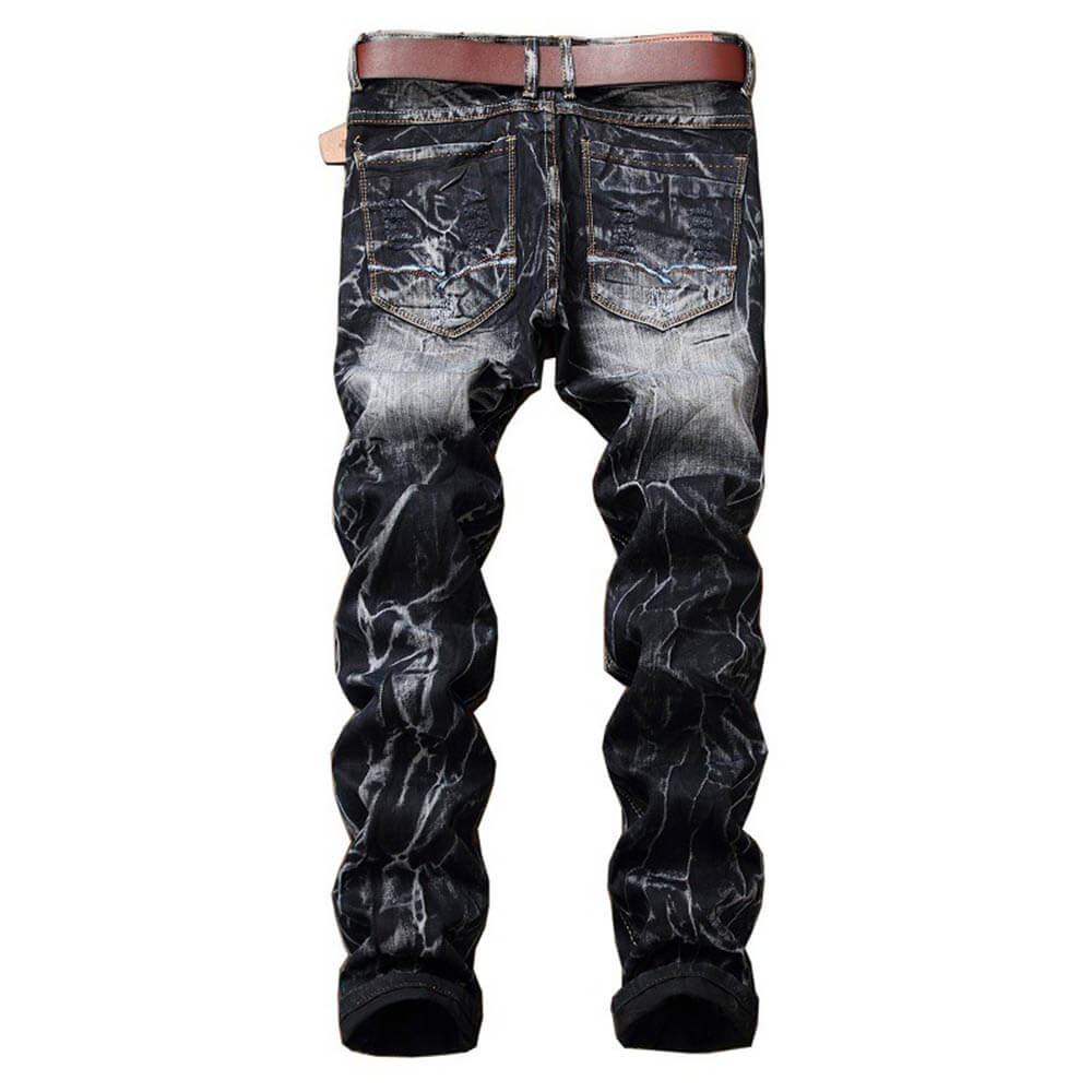 Fashion Straight Distressed Motorcycle Style Jeans